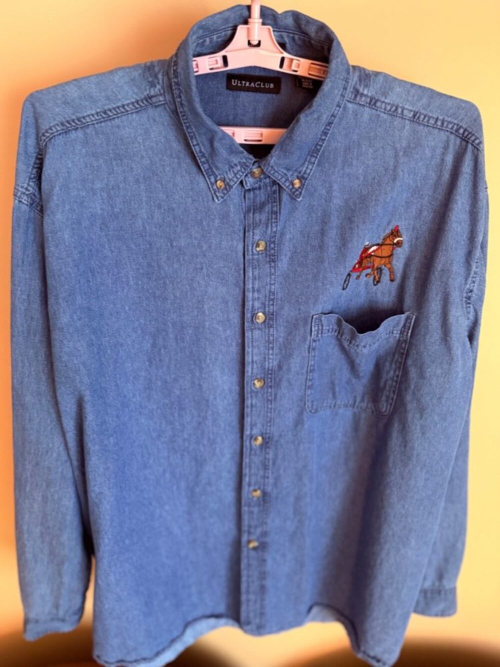 Men's Buttondown Denim Shirt w/Emb. Horse & Jock - Sz 3X - Cotton - Preowned